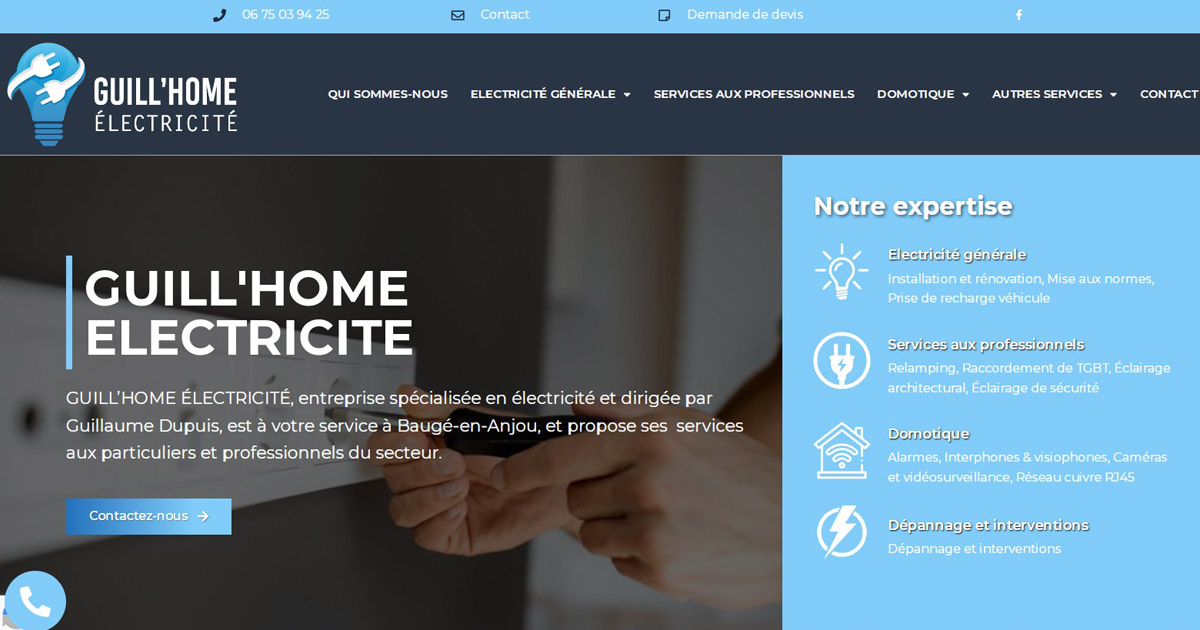Site internet vitrine Guill'home Electricité à Baugé